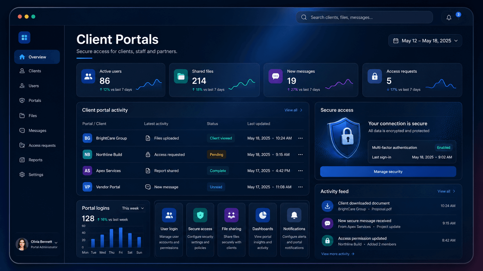 Client Portals dashboard preview