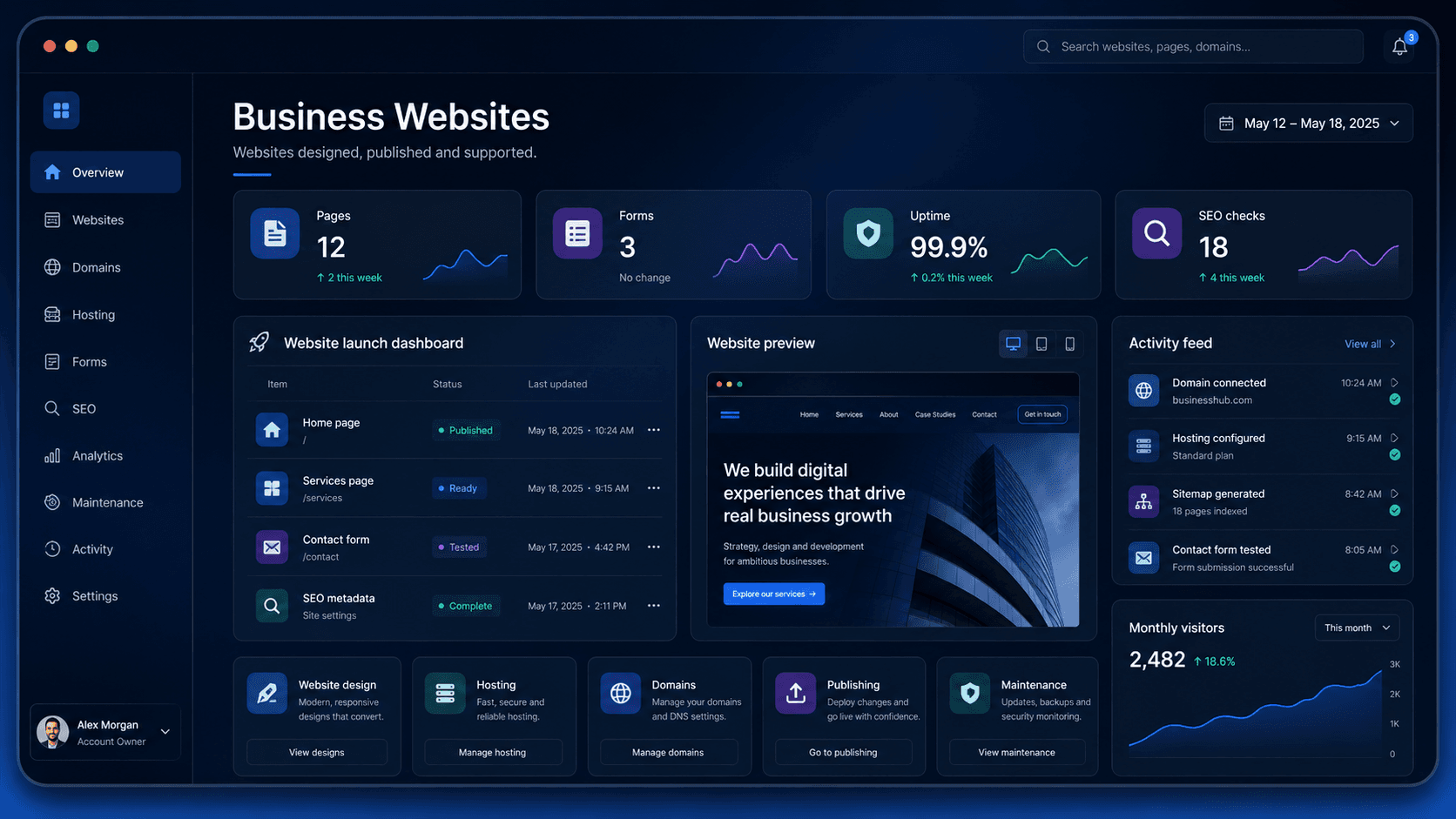 Business Websites dashboard preview